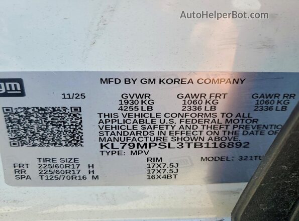 KL79MPSL3TB116892 2026 CHEVROLET TRAILBLAZER White 