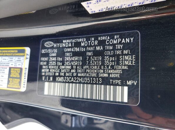 KM8J3CA22HU351313 2017 HYUNDAI TUCSON Черный 