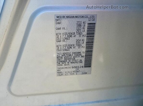 5N1DR2MN3KC600128 2019 NISSAN PATHFINDER Silver Панорамний вид салону 360°