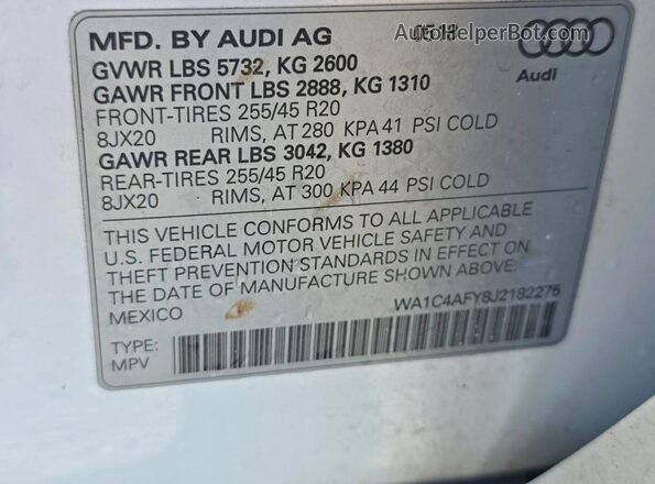 WA1C4AFY8J2182275 2018 AUDI SQ5 White Հետևի նստատեղերի տեսք