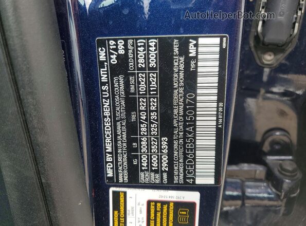 4JGED6EB5KA150170 2019 MERCEDES-BENZ GLE Blue 