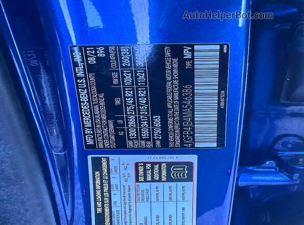 4JGFB4JB4MA546386 2021 MERCEDES-BENZ GLE Blue 