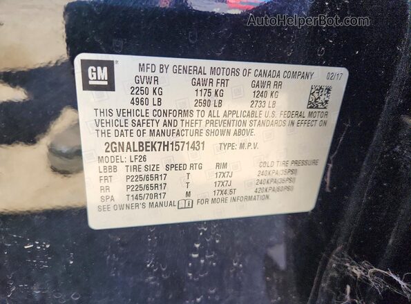 2GNALBEK7H1571431 2017 CHEVROLET EQUINOX Black 360 interior view
