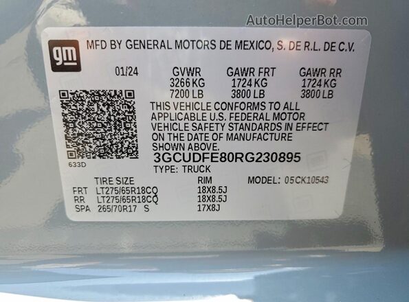 3GCUDFE80RG230895 2024 CHEVROLET SILVERADO Gray VIN կոդի պիտակի տեսք