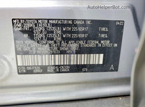 2T3F1RFV0NC281039 2022 TOYOTA RAV4 Silver 360 interior view
