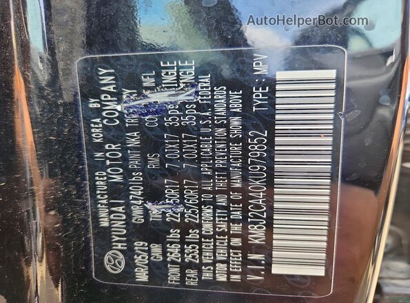 KM8J2CA40KU979852 2019 HYUNDAI TUCSON Black Vista de la etiqueta del VIN