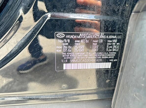 5NMS2CAD2KH065828 2019 HYUNDAI SANTA Black 