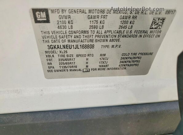 3GKALNEU1JL168808 2018 GMC TERRAIN White Սալոնի 360 աստիճան տեսք