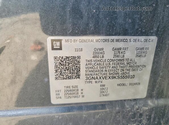 3GNAXVEX9KS555910 2019 CHEVROLET EQUINOX Угольный 