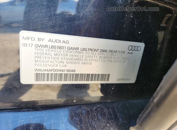 WAU44AFD0HN018046 2017 AUDI A8 Blue 