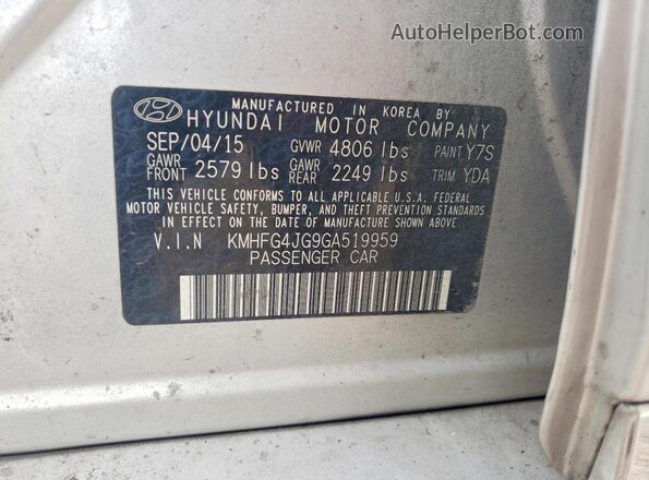 KMHFG4JG9GA519959 2016 HYUNDAI AZERA Silver 