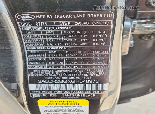 SALCR2BGXGH548973 2016 LAND ROVER DISCOVERY Black 