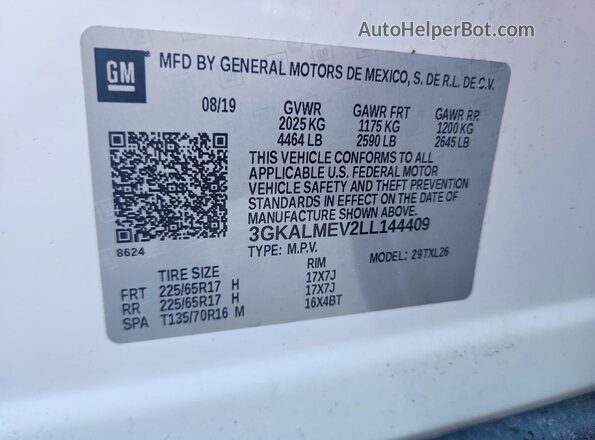 3GKALMEV2LL144409 2020 GMC TERRAIN White Սալոնի 360 աստիճան տեսք