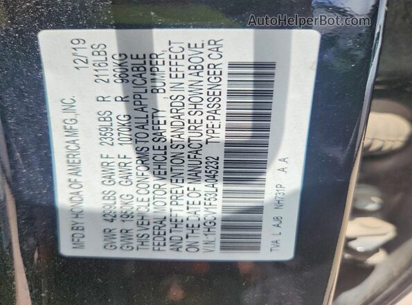 1HGCV1F53LA045232 2020 HONDA ACCORD Black 