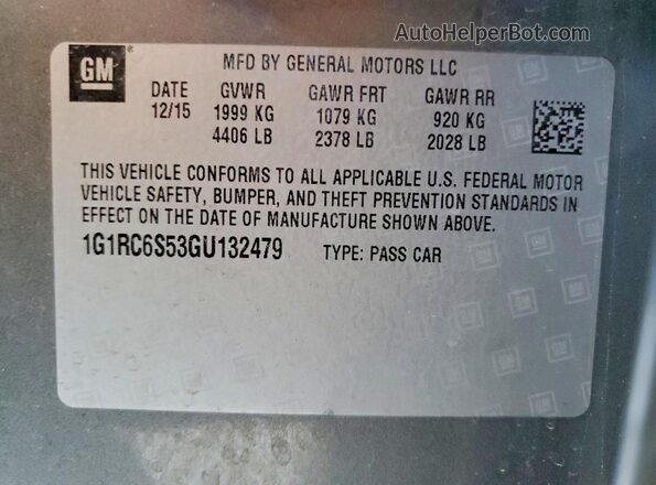 1G1RC6S53GU132479 2016 CHEVROLET VOLT Gray 