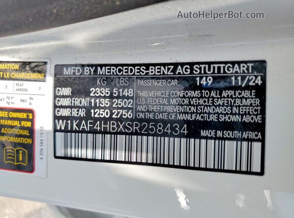 W1KAF4HBXSR258434 2025 MERCEDES-BENZ C White 