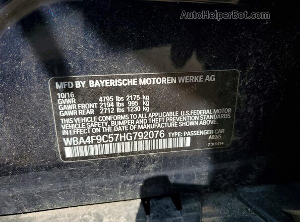 WBA4F9C57HG792076 2017 BMW 4 SERIES Blue Вид наклейки з VIN-кодом
