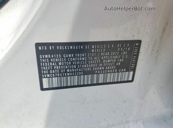 3VWC57BU7KM032285 2019 VOLKSWAGEN JETTA White Vista de la etiqueta del VIN