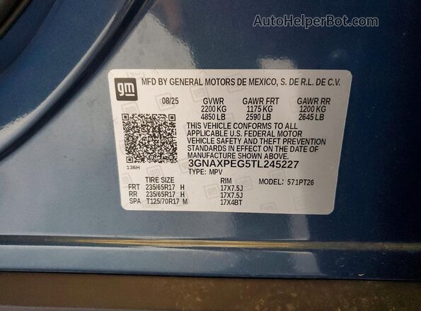 3GNAXPEG5TL245227 2026 CHEVROLET EQUINOX Blue Սալոնի 360 աստիճան տեսք