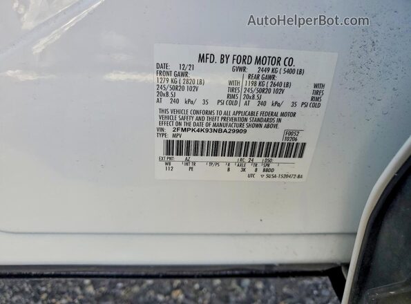 2FMPK4K93NBA29909 2022 FORD EDGE White 