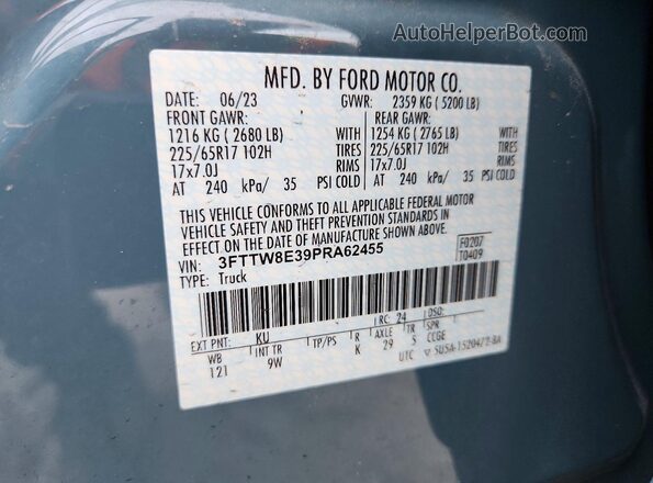 3FTTW8E39PRA62455 2023 FORD MAVERICK Blue 