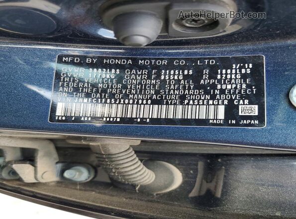 JHMFC1F85JX007960 2018 HONDA CIVIC Серый Вид наклейки с VIN-кодом