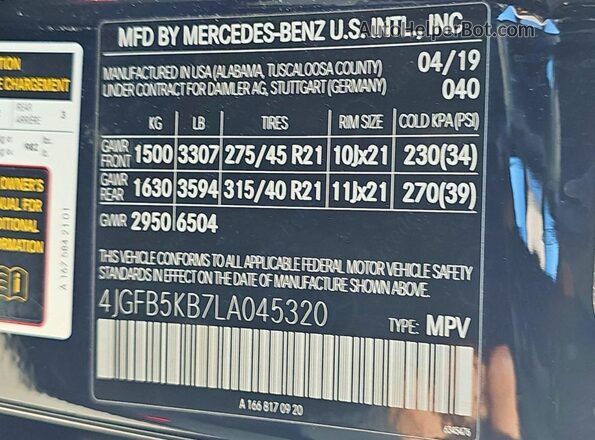 4JGFB5KB7LA045320 2020 MERCEDES-BENZ GLE-CLASS Black Вид задніх сидінь