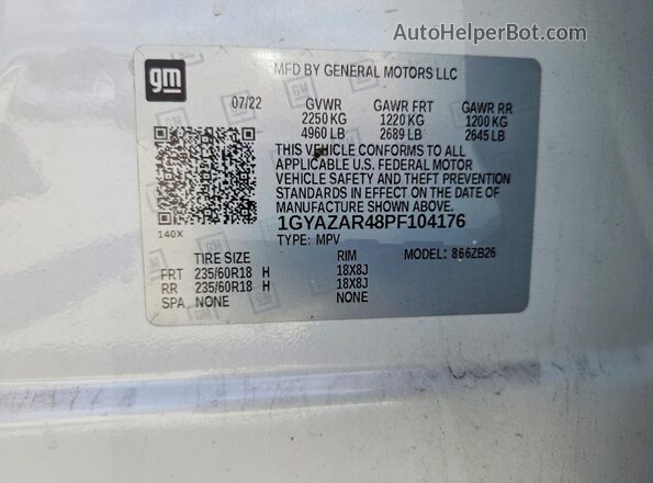 1GYAZAR48PF104176 2023 CADILLAC XT4 White 