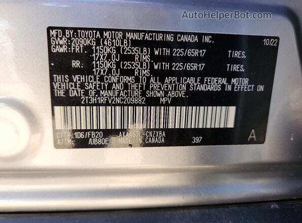 2T3H1RFV2NC209882 2022 TOYOTA RAV4 Silver 