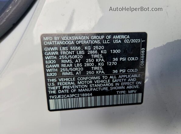 1V2JE2CA3PC218964 2023 VOLKSWAGEN ATLAS Белый 
