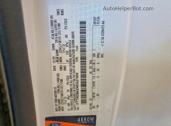 1FT7W2B62NEG27609 2022 FORD F250 White 