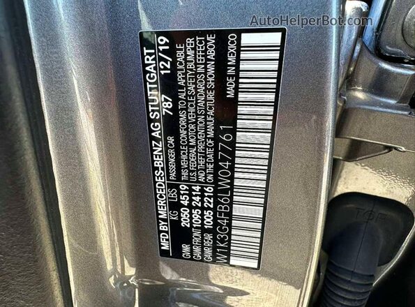 W1K3G4FB6LW047761 2020 MERCEDES-BENZ A-CLASS Gray Vista interior trasera