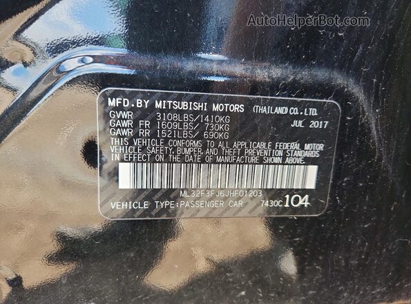 ML32F3FJ6JHF01203 2018 MITSUBISHI MIRAGE Black Vista de la etiqueta del VIN