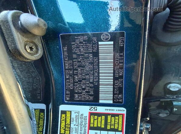 4T1G31AK3LU016262 2020 TOYOTA CAMRY Blue 