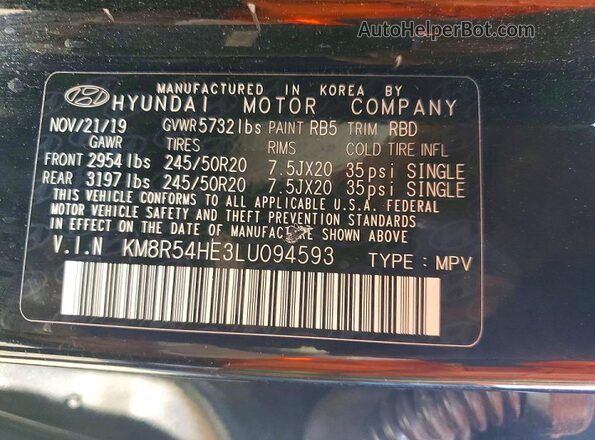 KM8R54HE3LU094593 2020 HYUNDAI PALISADE Черный 