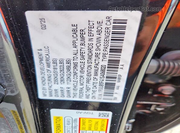 19UUB5F41SA068020 2025 ACURA TLX Black Vista de la etiqueta del VIN
