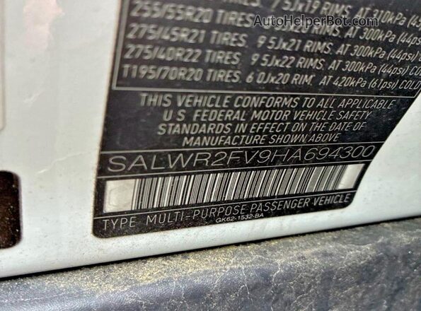 SALWR2FV9HA694300 2017 LAND ROVER RANGE Белый Вид задней части салона
