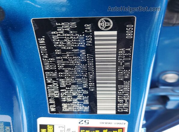 4T1B11HK2JU080277 2018 TOYOTA CAMRY Синий 