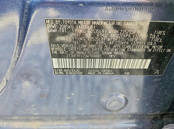 2T3DFREV2DW108887 2022 TOYOTA RAV4 Blue Սալոնի 360 աստիճան տեսք