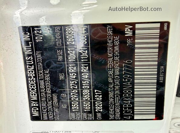 4JGFB4KB8NA597776 2022 MERCEDES-BENZ GLE White 