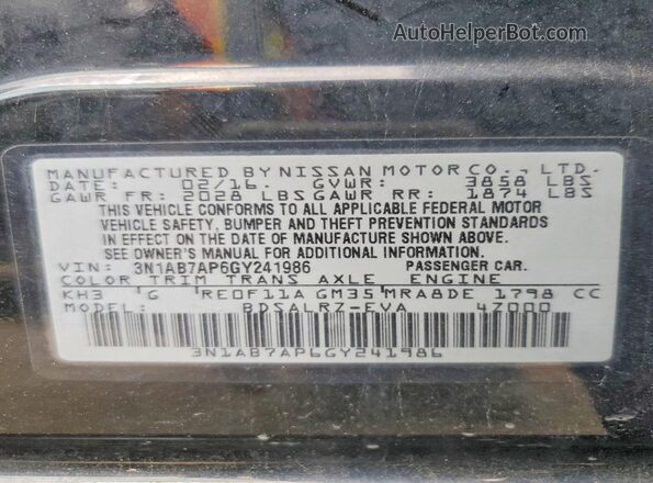 3N1AB7AP6GY241986 2016 NISSAN SENTRA Black 