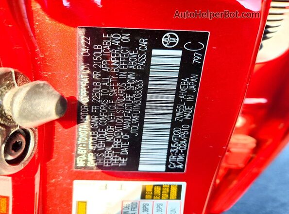 JTDL9MFU1N3038363 2022 TOYOTA PRIUS Red 