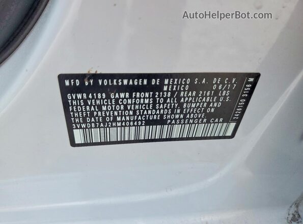 3VWDB7AJ2HM406492 2017 VOLKSWAGEN JETTA Silver Vista de la etiqueta del VIN