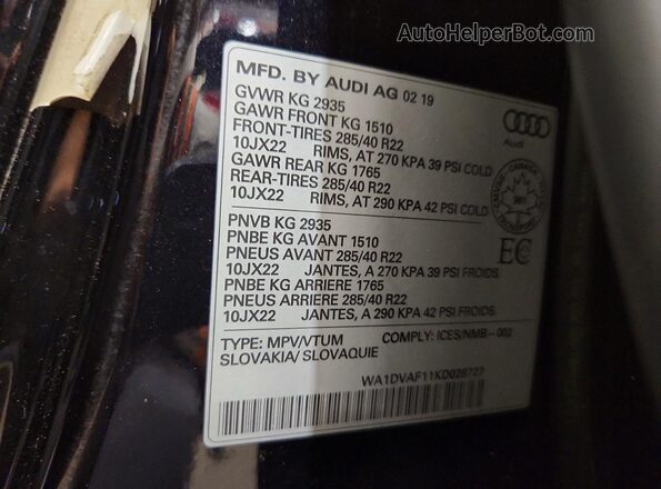 WA1DVAF11KD028727 2019 AUDI Q8 Black 
