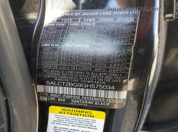 SALCT2BG9GH575034 2016 LAND ROVER DISCOVERY Black სალონის 360-გრადუსიანი ხედი
