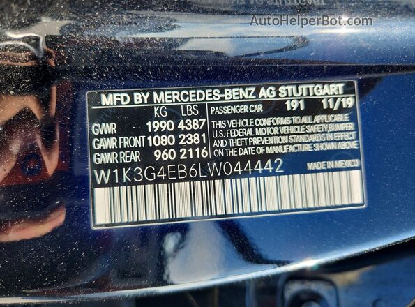 W1K3G4EB6LW044442 2020 MERCEDES-BENZ A Черный 