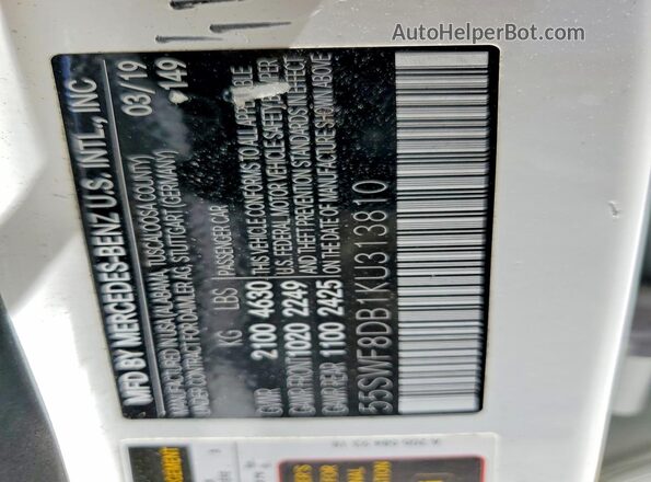 55SWF8DB1KU313810 2019 MERCEDES-BENZ C-CLASS White 