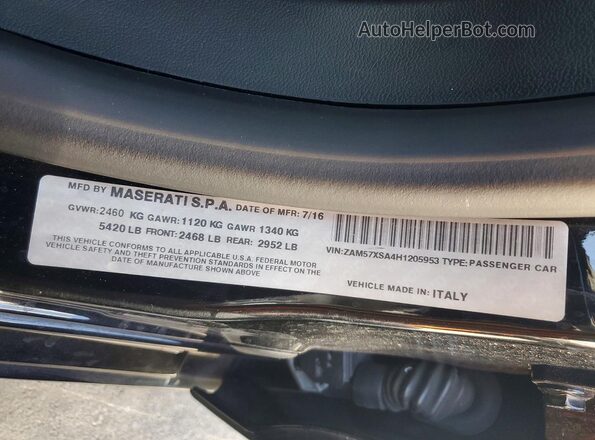 ZAM57XSA4H1205953 2017 MASERATI GHIBLI Black 