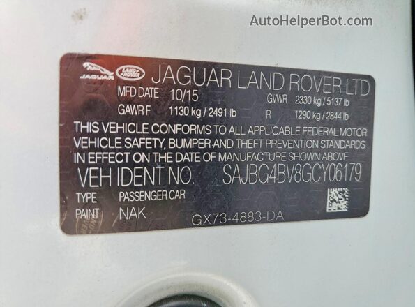 SAJBG4BV8GCY06179 2016 JAGUAR XF Белый Вид наклейки с VIN-кодом
