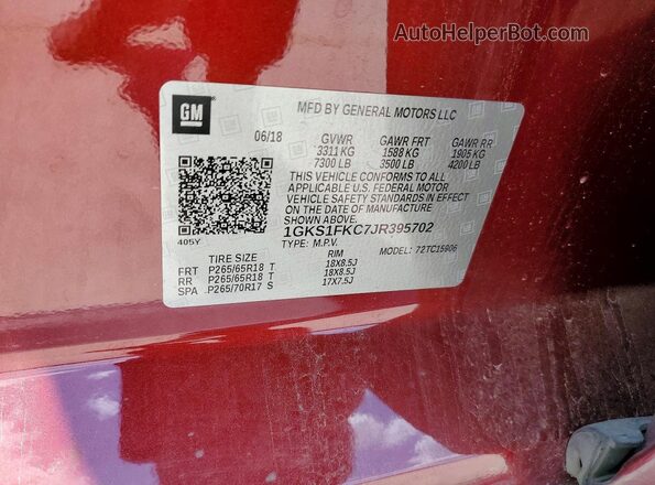 1GKS1FKC7JR395702 2018 GMC YUKON Burgundy 